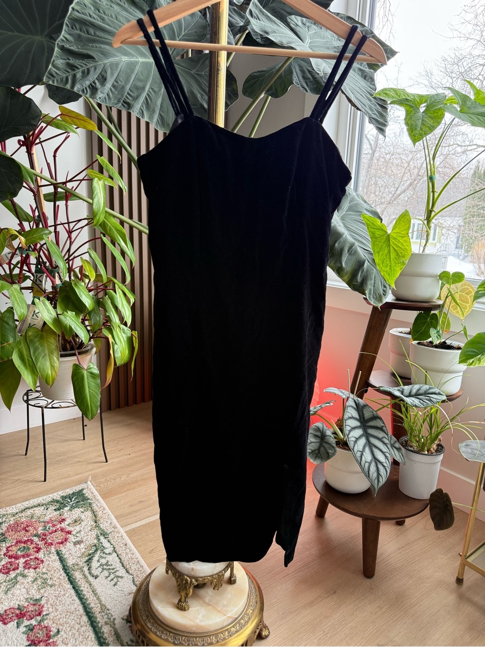 Black Velvet Slip Dress with Double Straps